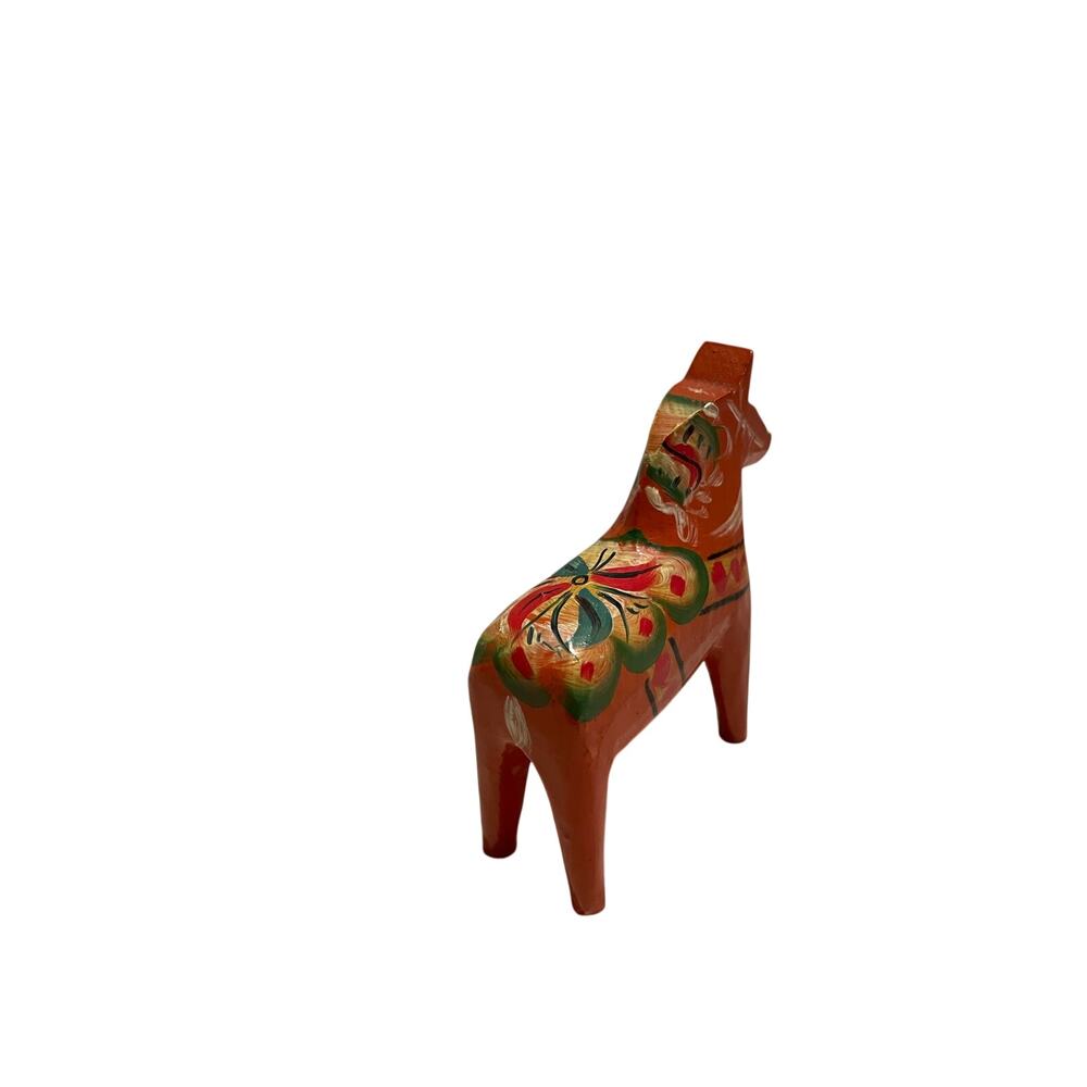 Vintage Awedish Dala Horse 3”x2.75”x1” Orange Blue-green floral design - Picture 4 of 8